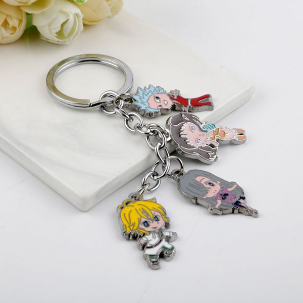 

anime figure keychain cartoon the seven deadly sins theme enamel keyring jewelry meliodas elizabeth hawk ban pendant key chain, Silver