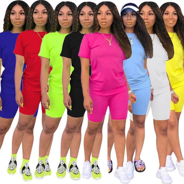 

women two pieces pants tracksuits designer 2021 casual short sleeve outfits solid color ladies loose t shirt jogging suits sportwear s-3xl, Gray