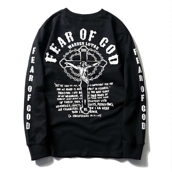 

hight street fashion brand sweatshirts jesus cross letter printing long-sleeved men and women couple pullover sweater, Black