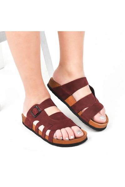 

slippers genuine leather burgundy women 's, Black