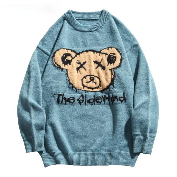 

men's sweaters knitted bear jumpers streetwear men women hip hop harajuku casual pullover knitwear fashion knit outwear -xl, White;black