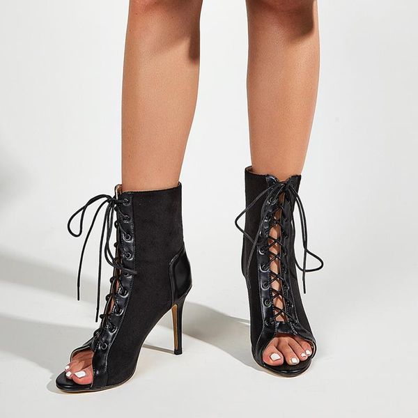 

boots plus size woman boot 2021 hight heel autumn ladies cross strappy ankle fashion dress shoes bottes femmes, Black