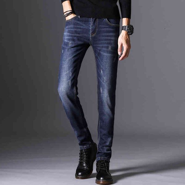 

jean shan bao classic man's emblem pocket warm fashion fine jeans fit fashionable velour thick cotton hanger denim pant pencil, Blue