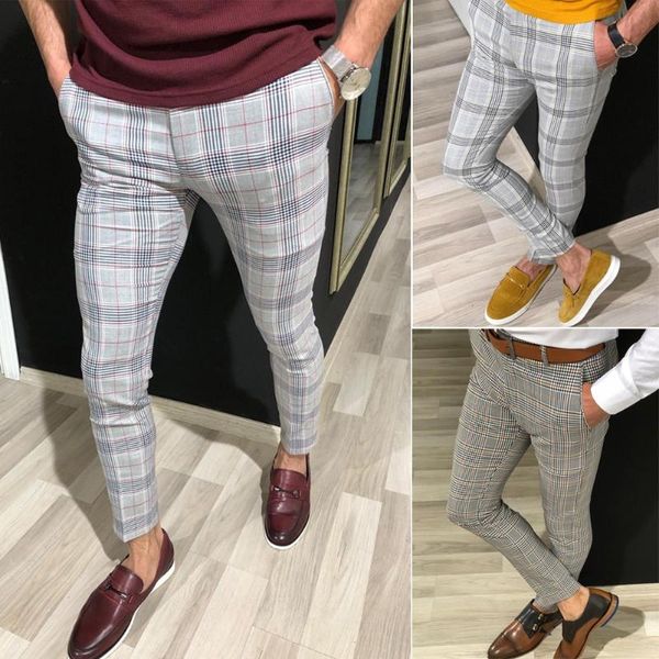 

men's jeans 2021 fashion mens slim fit plaid pants trousers casual joggers tartan jogging skinny pencil bottom plus size xxl 3xl, Blue