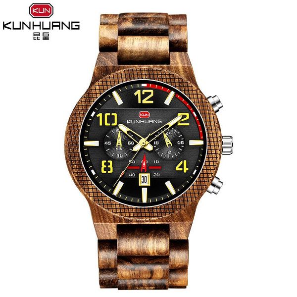 

men's watches sale wooden watch men large dial multi-function quartz calendar sports generation reloj hombre wristwatches, Slivery;brown