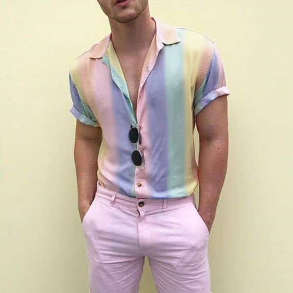 Sommer Männer Hawaiian Shirt Drehen Unten Kragen Kurzarm Casual Camisas Hombre Streetwear Fashion Tie Dye Tops