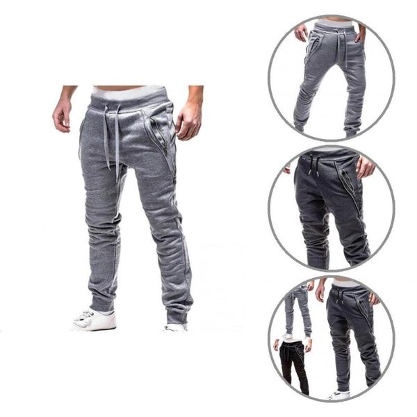 

men's pants men pents hard to fade fashion washable all match convenient elastic drawstring sport trousers, Black