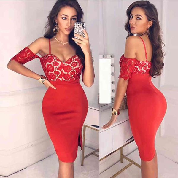 

casual dresses ocstrade red lace rayon off shoulder bodycon bandage with sleeves woman es slit, Black;gray