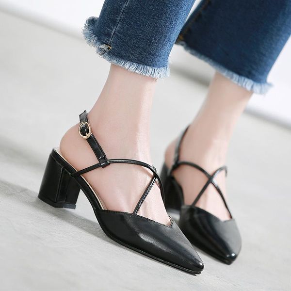 

dress shoes classics fashion leisure women closed toe back strap sandals square heel med cross-strap summer casual, Black