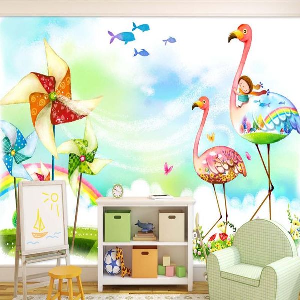 

wallpapers carton windmill flamingo kids bedroom wallpaper mural po wall for living room home decor custom scenery murals