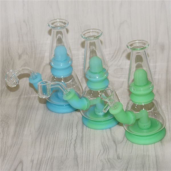 Incandescente nel buio narghilè narghilè becher portatile bong Pipa ad acqua Bong in silicone colorato per fumatori