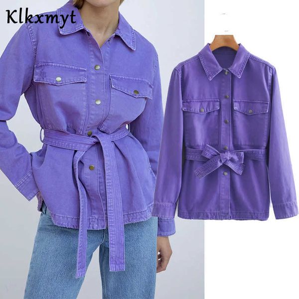 

klkxmyt denim jacket coat za women vintage pockets loose sashes fashion lapel long sleeve female outerwear chic 210527, Black;brown
