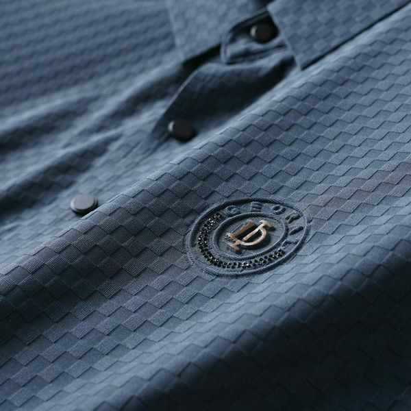 

men's polos jacquard plaid summer t-shirt, silk slip, elastic, wrinkle resistant, business casual, pressed rubber, short sleeve, White;black