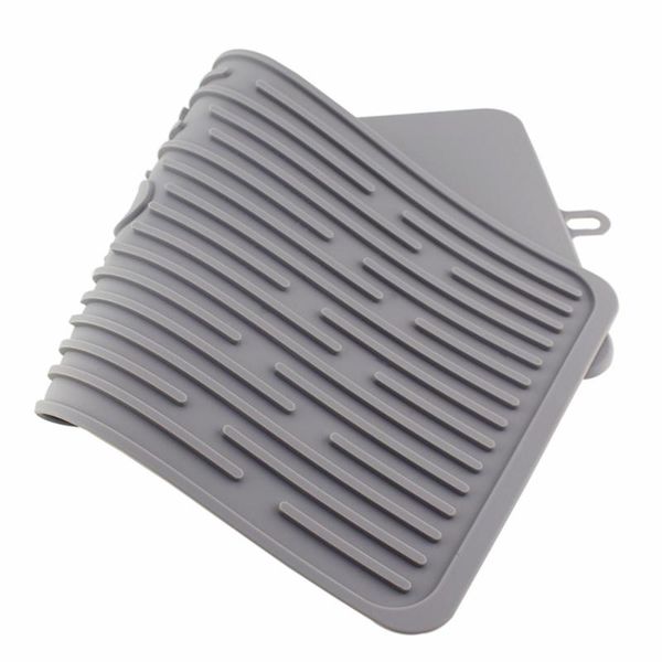 

mats & pads bar silicone drain pad drying mat kitchen thick deep grooves tray (grey)
