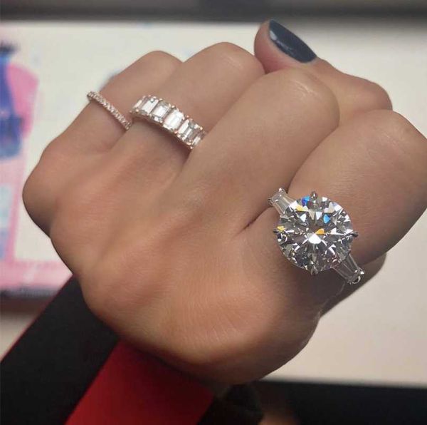 

cluster rings luxury round 4ct 10 heart arrows diamond 100% 925 sterling silver wedding engagement cocktail women fine jewelry wholesale, Golden;silver