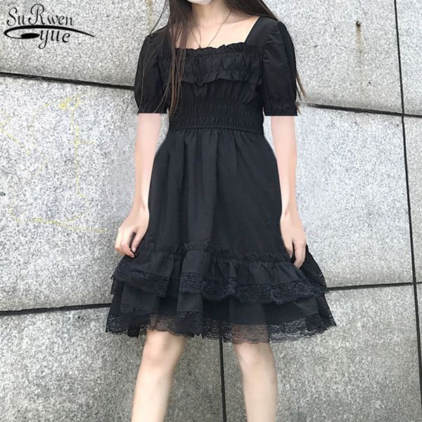 Lolita estilo kawaii preto mini vestido mulheres primavera gótico mulher curta harajuku lace festa senhoras es vestido 13243 210427