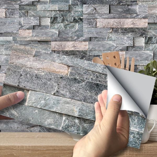 

wall stickers 20cm x 10cm 9pcs waterproof stone design pvc self-adhesive 3d sticker for home office decor