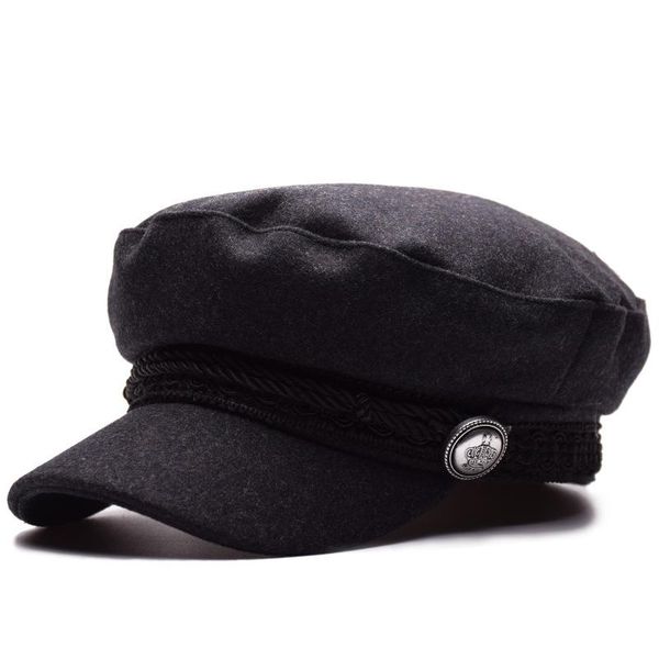 

berets 2021 felt beret hats women wool military hat visor army caps twist belt capitan for men sailor flat sea cap, Blue;gray