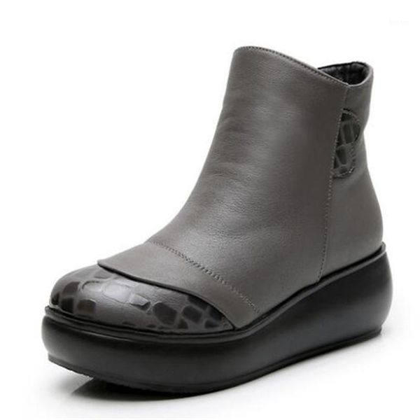 

boots autumn winter elegant fashion women shoes flat wedges comfort warm snow genuine leather plus size 431, Black