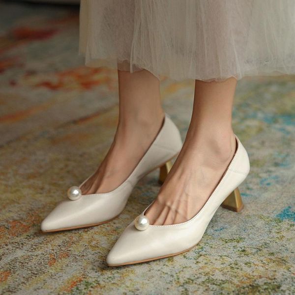 

dress shoes ladies retro pointed toe pearl pumps party wedding mules women classics kitten high block heels fashion sandals, Black