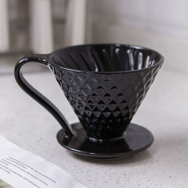 Keramik-Kaffeefilter, Kaffee-Tropffilterbecher, Diamantform, permanenter Übergießkaffeebereiter mit separatem Ständer 210331