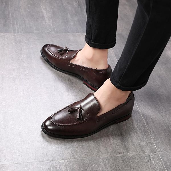 

dress shoes 2022 formal men leather office classic loafers luxury business male elegant, Black