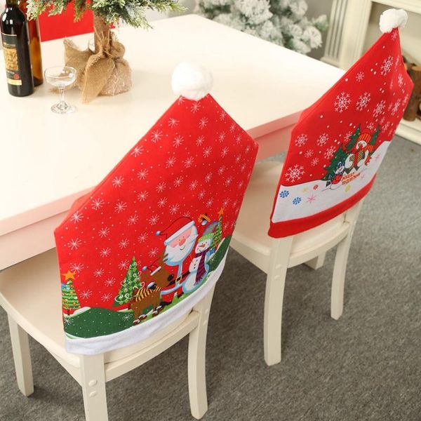 

chair covers christmas back santa hat dining slipcovers decorative for xmas holiday festive decoration