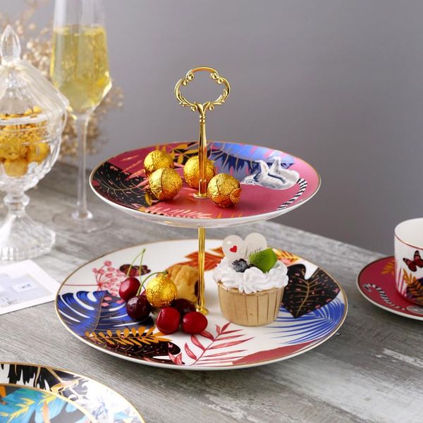 

nordic cake stand household double-layer fruit plate living room candy dried dessert european ceramic tray decorative dishes & plates