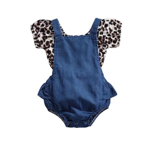 

clothing sets 0-24m born infant baby girls leopard print short sleeve t-shirt+suspender romper outfits clothes set summer, White