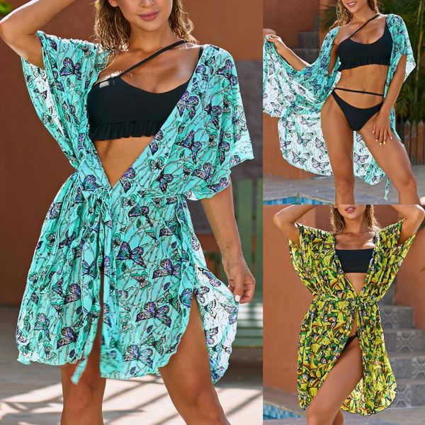 

women's swimwear fashion green left summer women kimono swim cover-ups female beach boho cardigan bathing bikini cover up outfits, White;black