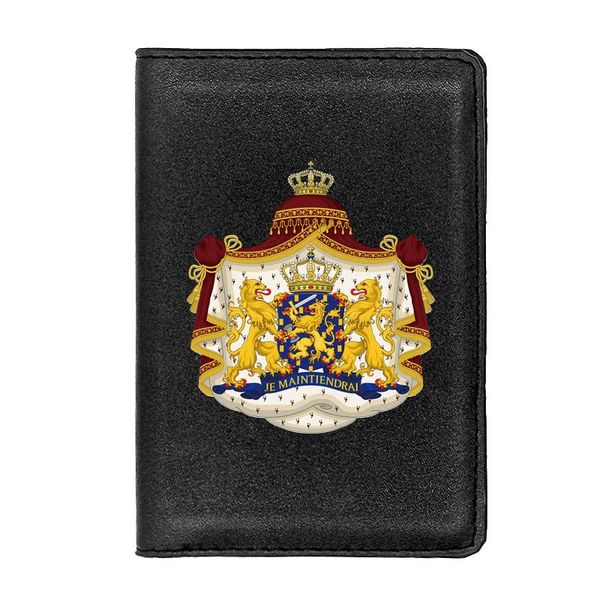 

card holders classic fashion luxury the kingdom of netherlands emblem printing leather passport cover holder case, Brown;gray