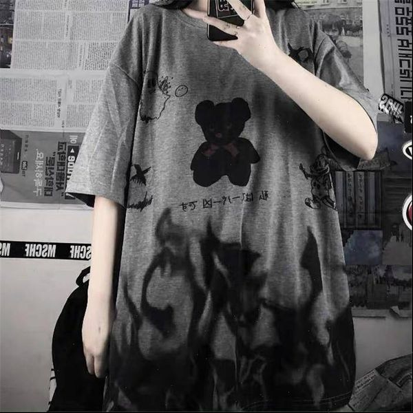 

japan women t shirt gray streetwear loose summer harajuku punk short sleeves shirts tee hop girls, White