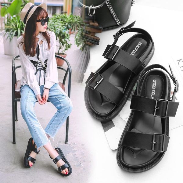 

sandals all-match sandals shoes summer thick bottom flat women's e5ak, Black