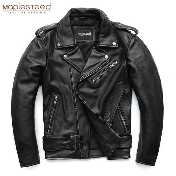 Maplesteed Classical Motorcycle Jackets Homens Casaco de Couro 100% Natural Cowhide Winter Winter Sleeve 61-67cm 6xL M192 211101