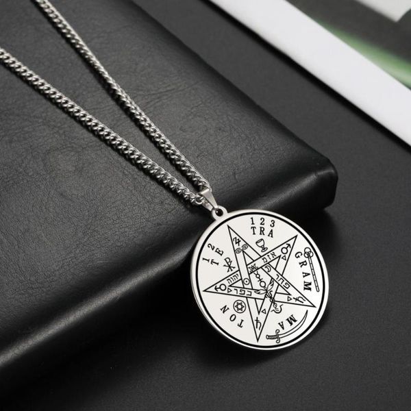 

pendant necklaces likgreat vintage wicca necklace tetragrammaton wahyeh blessed pentagram of solomon amulet stainless steel jewelry, Silver