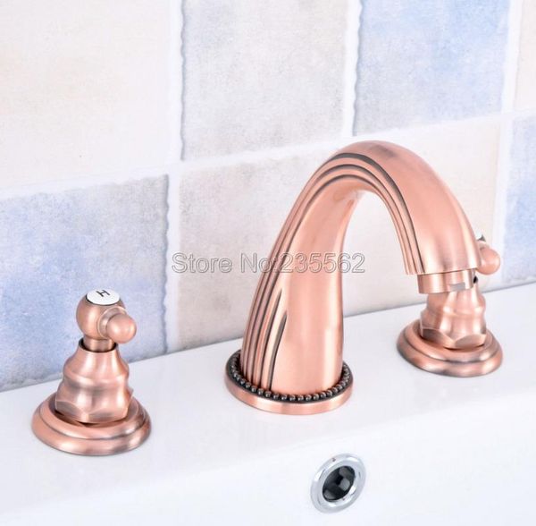 

bathroom sink faucets antique red copper widespread 3 holes tub basin faucet deck mount dual handle mixer taps lsf536