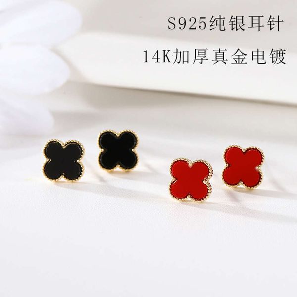 

clover earrings female sterling fashion black red temperament