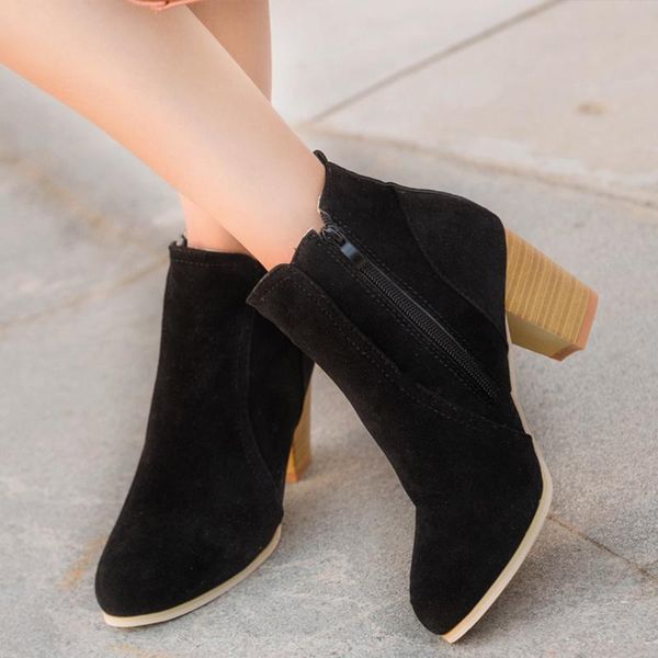 

boots autumn style women's ankle comfortable high heels shoes pointed toe, Black