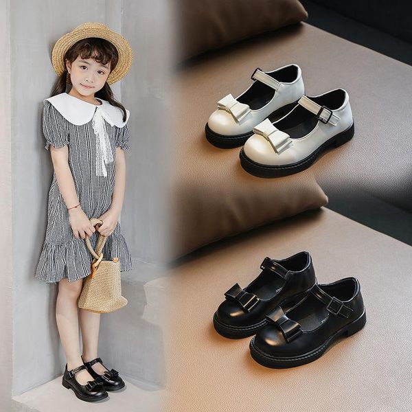 

flat shoes children school black dress student leather for spring summer girls princess beige white chaussure fille, Black;grey