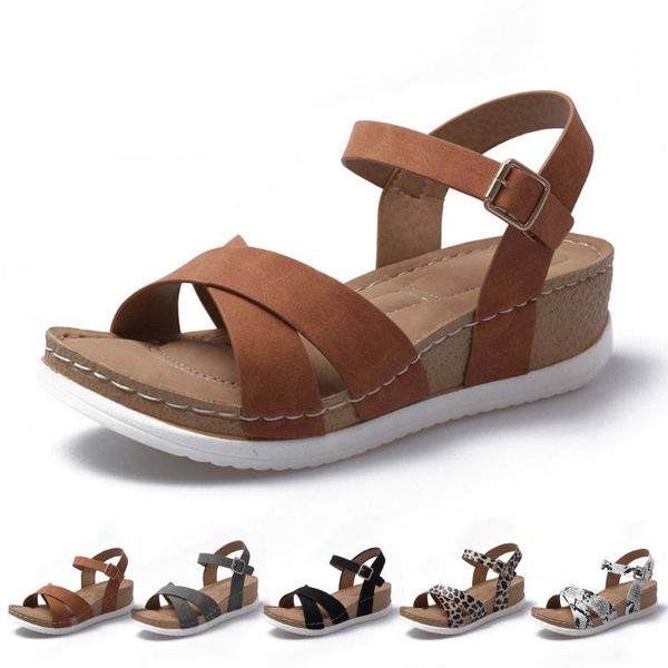 

dress shoes sagace women's ladies soft cross belt buckle sandals roman platform wedges simple casual sandalias mujer d30, Black