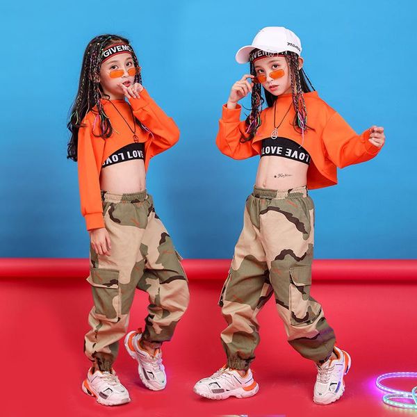 

clothing sets kid cropped sweatshirt camouflage casual pants hip hop performance for girls child jazz dance costumes clothes wear, White