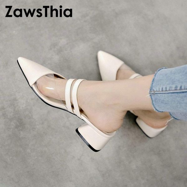 

slippers zawsthia 2021 summer pointed toe square high heels pvc transparent woman shoes women slides mules plus size 45 46 47, Black