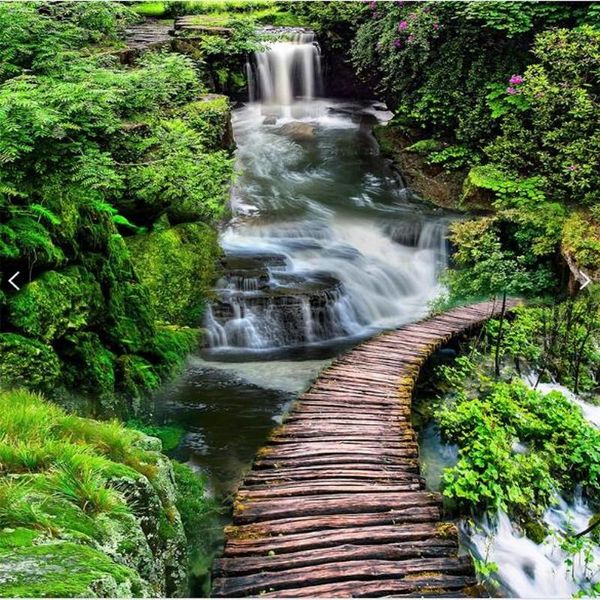 

shuhiko custom large mural rock waterfall wooden bridge 3d floor outdoor film thickening wear pvc plastic wallpapers