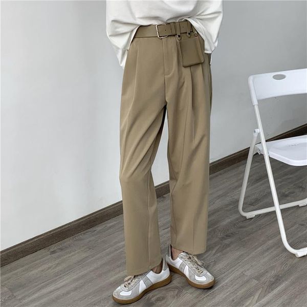 

men's pants 2021 autumn loose wide leg trousers khaki vintage elegant dress black social office work cropped for youngmen asian