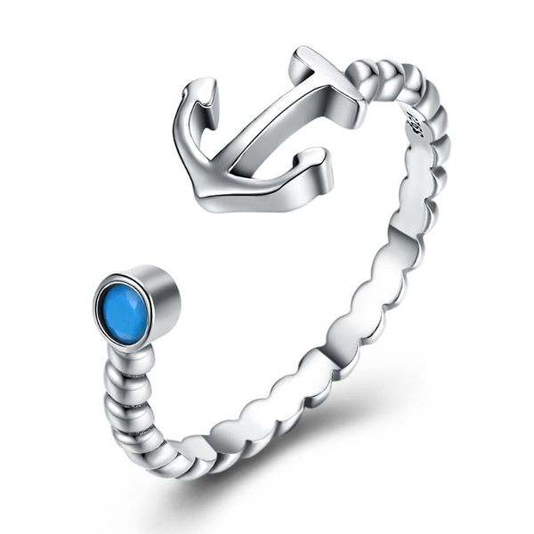 

cluster rings zemior women 925 sterling silver simple turquoise boat anchor open adjustable punk vintage ring men's fine jewelry, Golden;silver