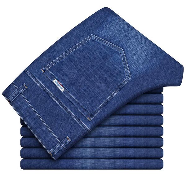 

men's jeans business straight-leg classic fashion trend wild loose straight thin denim trousers male brand pants, Blue