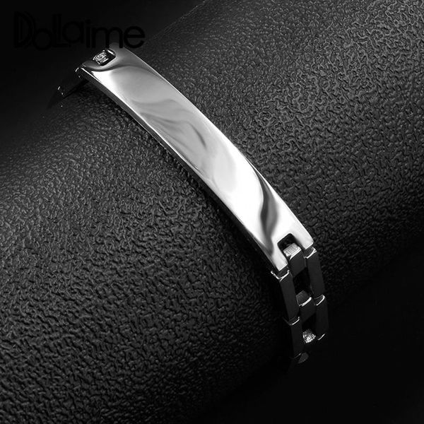 

dolaime engagement style fashion stainless steel silver color polishing bend cards hollow bracelet bs032 link, chain, Black