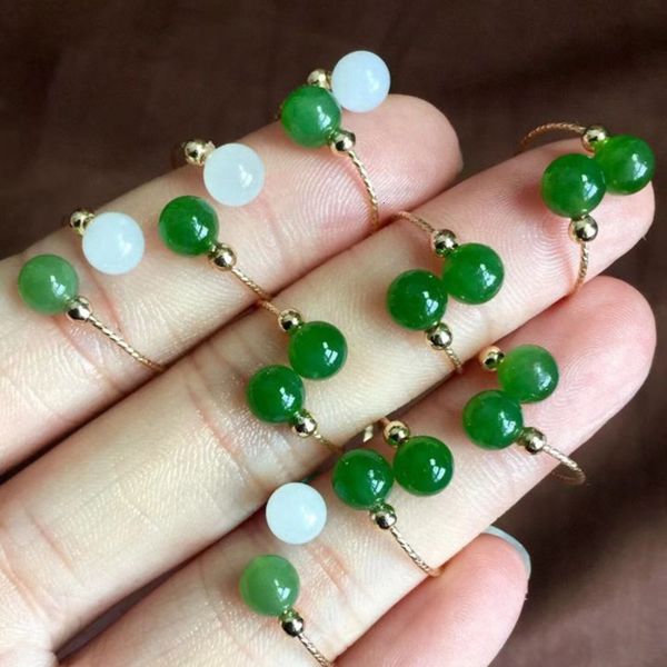 

american 14k gold inlaid and tian biyu double bead ring, Silver