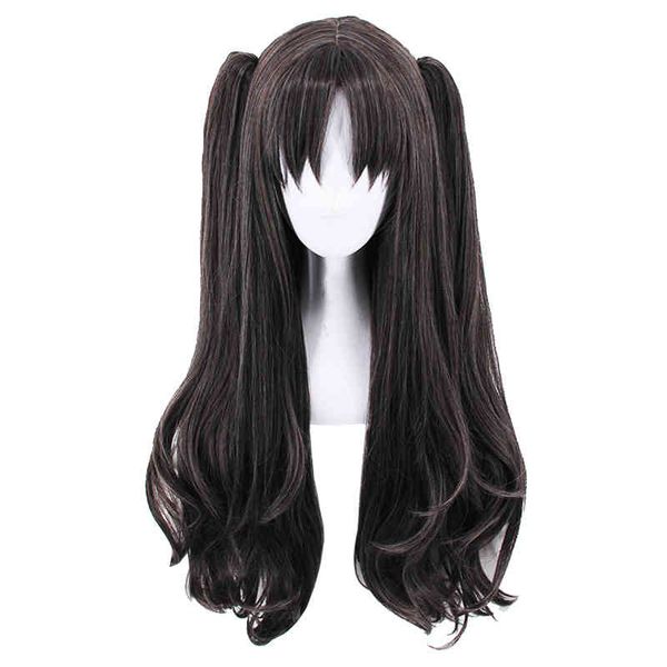 

fgo tohsaka rin cosplay wig fate/stay night 80cm long curly brown hair with two clip on ponytails cosplay costume wig, Black