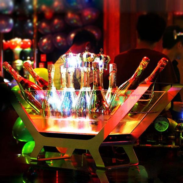 Eiskübel und Kühler, 6–12 Flaschen Champagner, LED-Eimer, Boot, riesiger Lade-Farbwechsel, Weinkühler/Bar/Hochzeits-/Party-Bierhalter